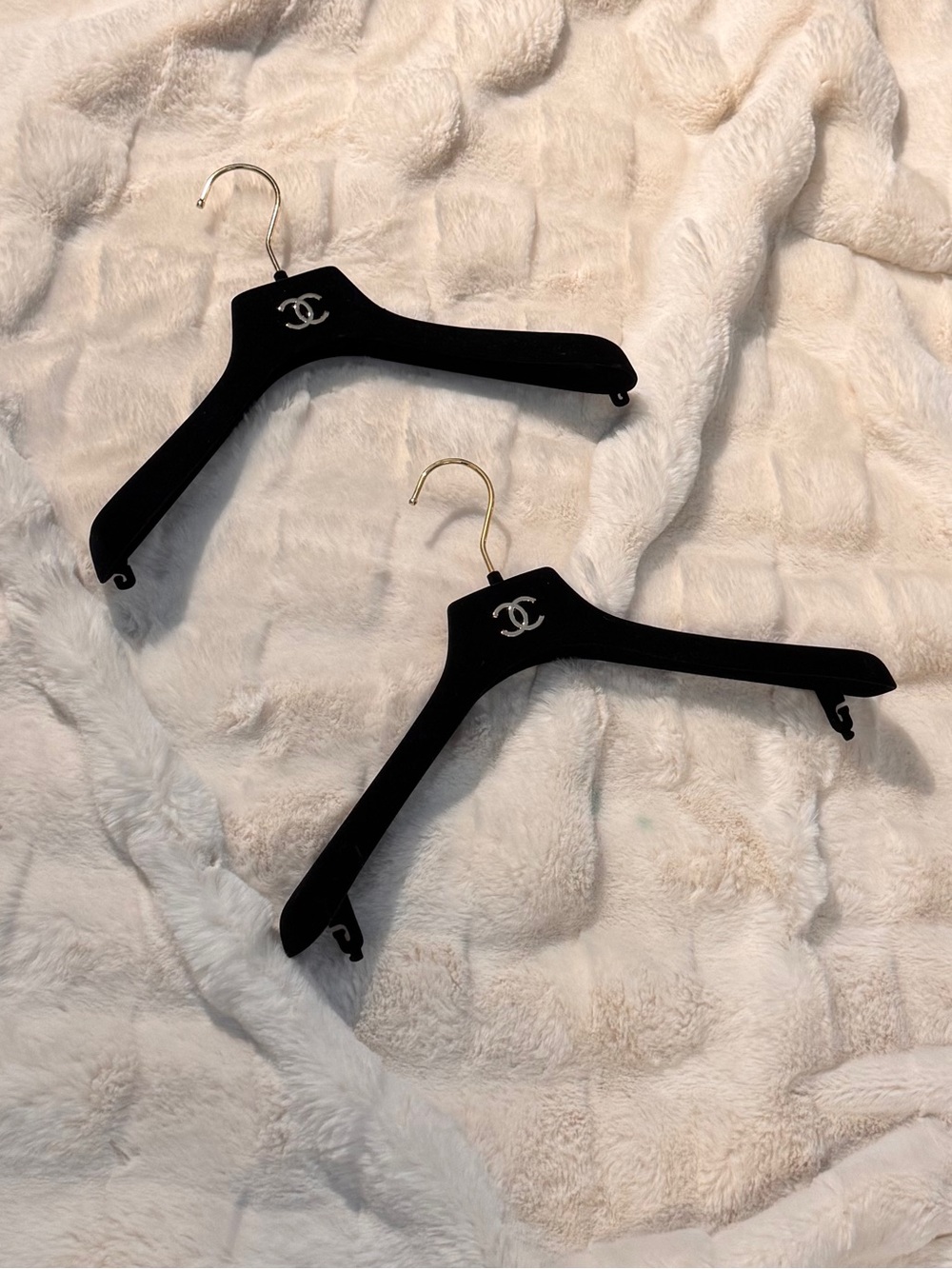 Chanel Black Velvet Hangers with Light Gold CC Logo